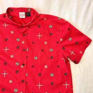 Marvel Deadpool Red Patterned Short Sleeve Collared Shirt